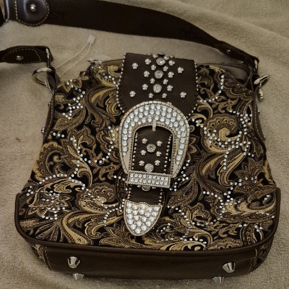 Montana West NWOT Brown and Gold Paisley Shoulder Bag
